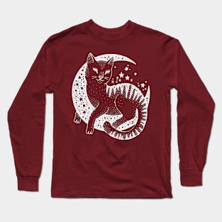 Cat with crecent mood Long Sleeve T-Shirt